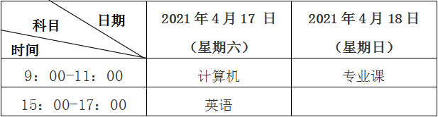 全省统一考试时间为 2021年4月17日至18日 全省统一考试时间为 2021年4月17日至18日